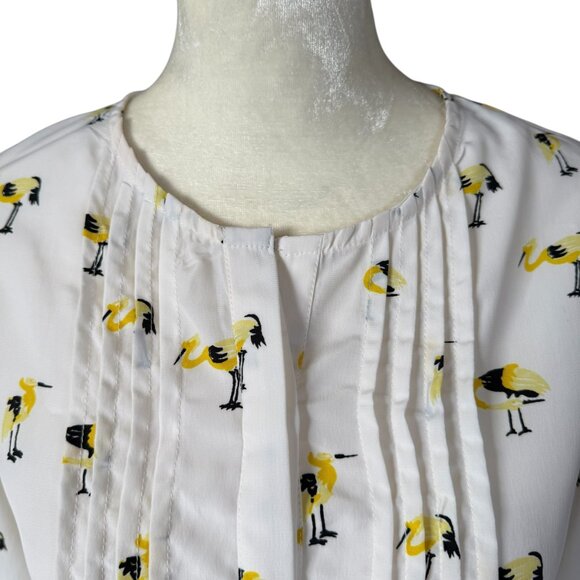 Oat & Fawn cream bird print 3/4 sleeve 1/2 zip blouse women's size XS - Picture 5 of 9